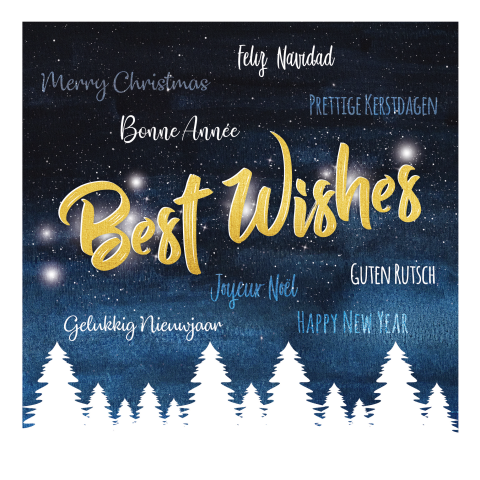 Best Wishes vierkante kerstkaart met internationale teksten