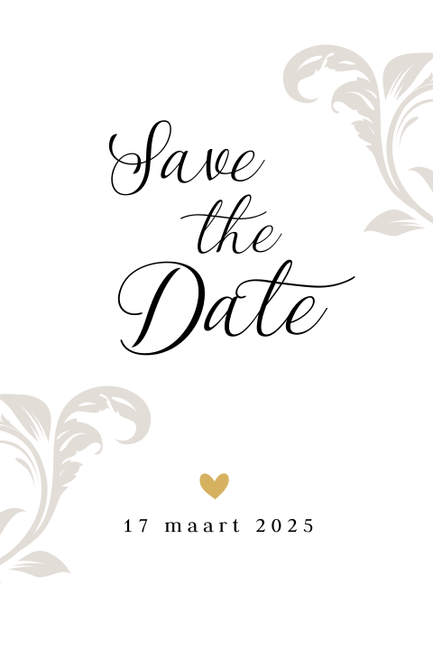 Chique save the date kaart met goudkleurig hartje