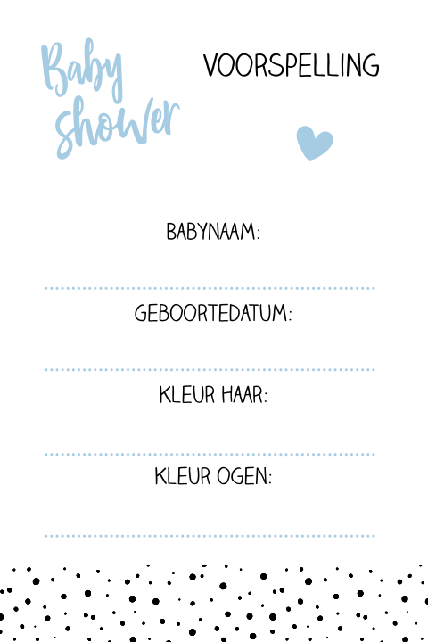 Voorspelling kaartje babyshower met blauw hartje