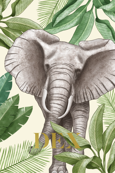 Hip geboortekaartje jungle thema met olifant en goudfolie