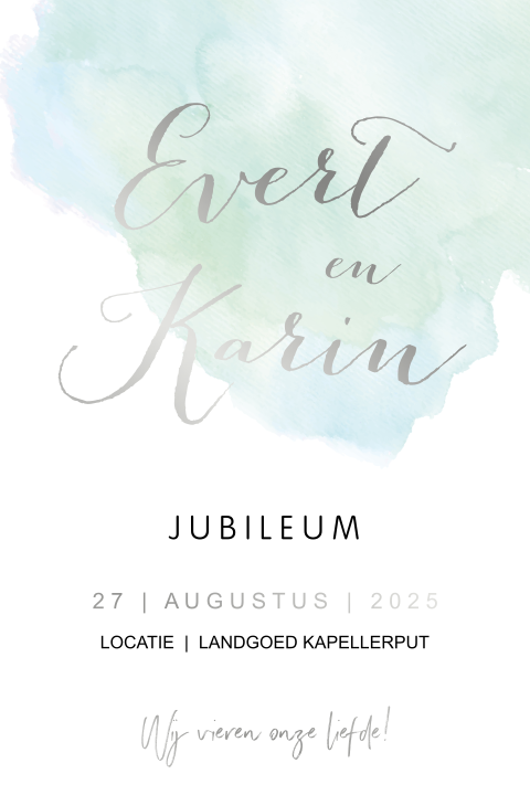 Jubileumkaart mint watercolor 25 jaar getrouwd zilverfolie
