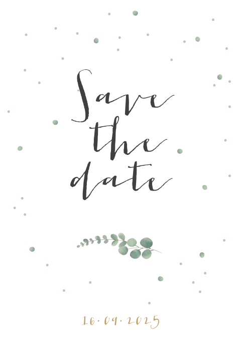 Trendy save the date kaart met watercolor blaadjes