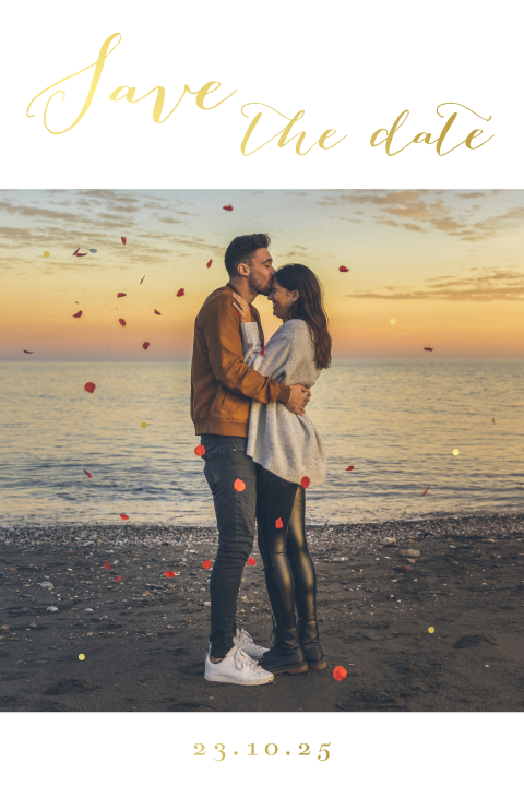 Save the date kaart modern met eigen foto en goudfolie