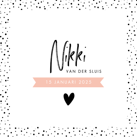 Hip geboortekaartje meisje met stipjes rand