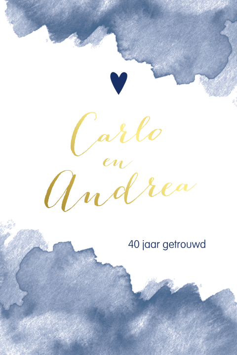Jubileumkaart met blauw watercolor en goudfolie voor 40 jaar