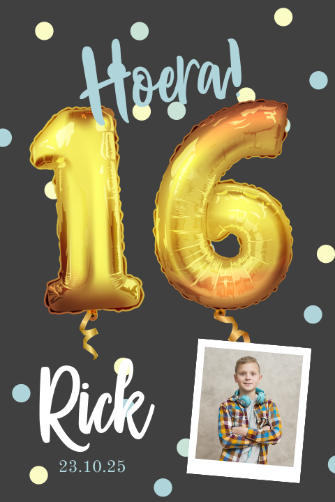 Uitnodiging voor verjaardag met folieballon en eigen foto