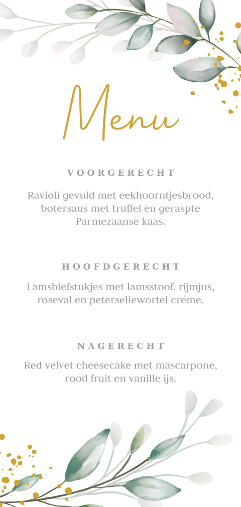 21 diner menukaartje met botanisch thema