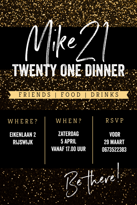 Feestelijke uitnodiging voor twenty one dinner