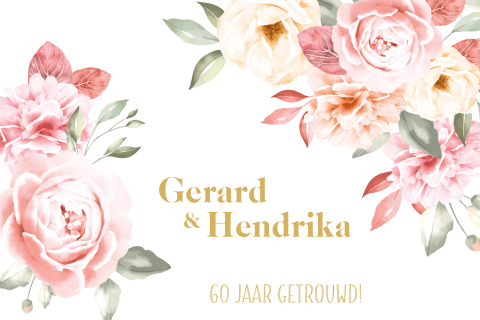 Jubileumkaart uitnodiging watercolor bloemen 60 jaar getrouwd