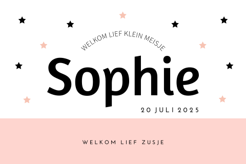 Hip geboortekaartje meisje roze met sterretjes