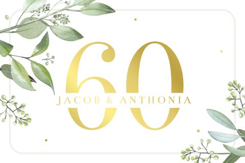 Jubileumkaart botanisch 60 jaar getrouwd met goudfolie