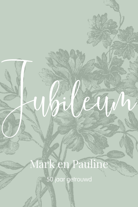 Jubileumkaart met bloementekening voor 50 jaar.