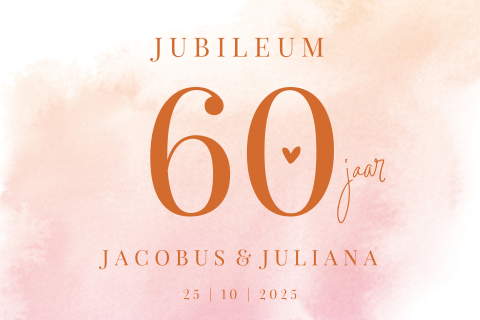Jubileumkaart roze watercolor 60 jaar getrouwd