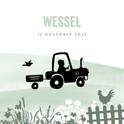 Schattig geboortekaartje met en silhouet tractor