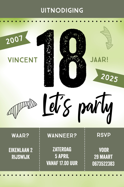 Uitnodiging verjaardag met groene watercolor