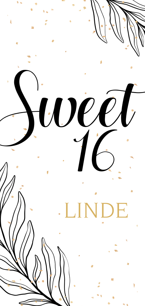 Uitnodiging voor sweet sixteen feestje met confetti