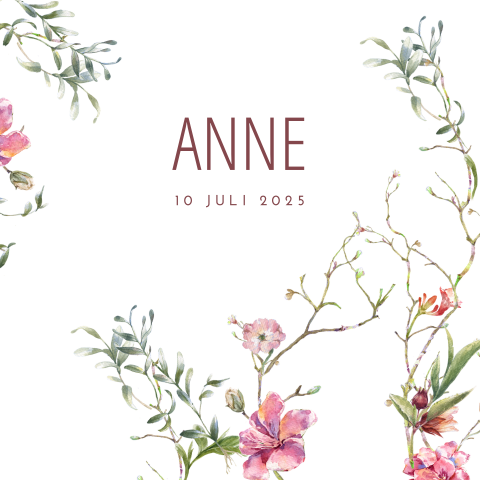 Schattig geboortekaartje met watercolor bloemen
