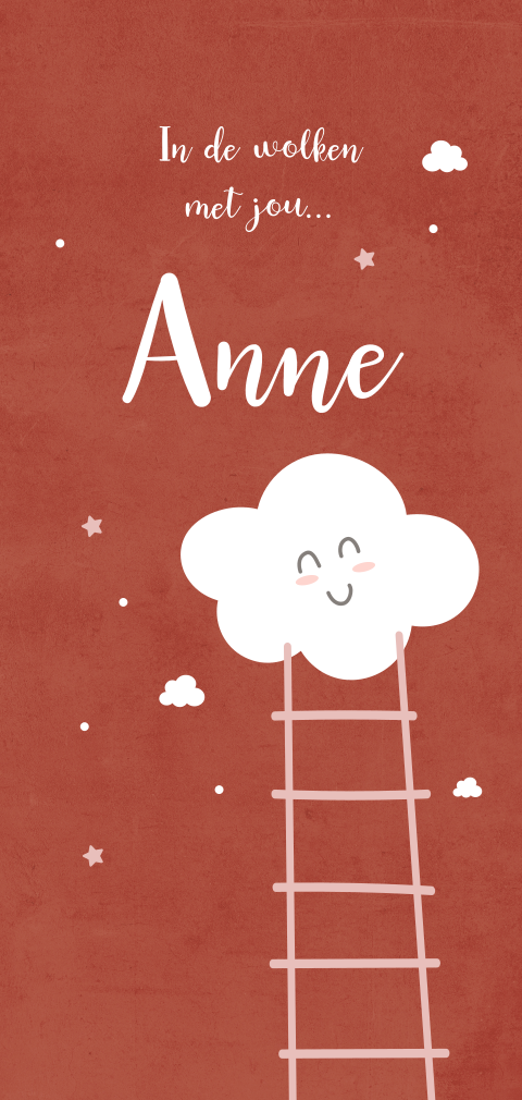 Enkel staand geboortekaartje met schattig wolkje voor een meisje