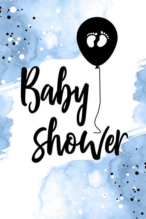 Uitnodiging babyshower met blauwe watercolor en ballon