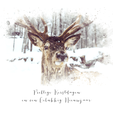 Kerstkaart met watercolor hert
