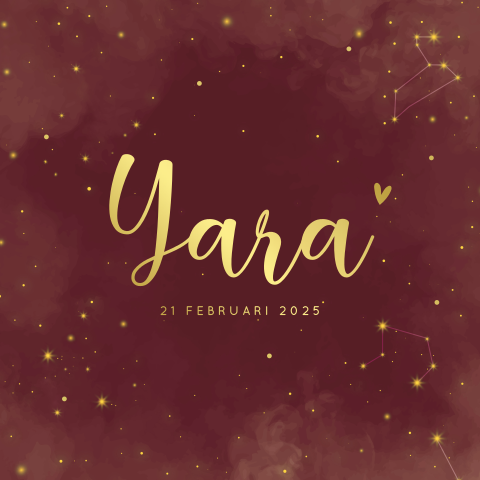 Geboortekaartje sterrenstelsel sterrenbeeld in terracotta en goudfolie