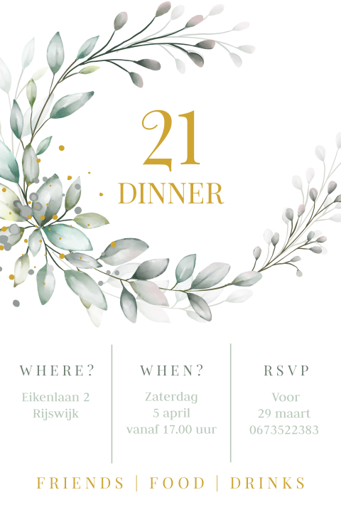 Uitnodiging 21 diner met botanisch thema