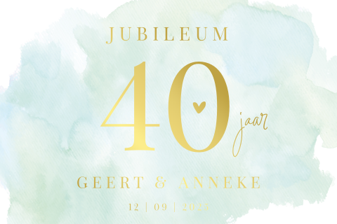 Jubileumkaart uitnodiging mint watercolor 40 jaar getrouwd goudfolie