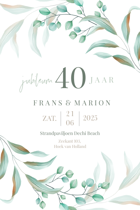 Jubileumkaart uitnodiging botanisch 40 jaar getrouwd