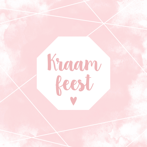 Uitnodiging Kraamfeest met roze wolk en lijnen