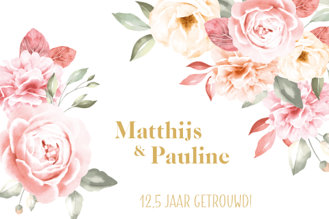 Jubileumkaart uitnodiging watercolor bloemen 12,5 jaar getrouwd
