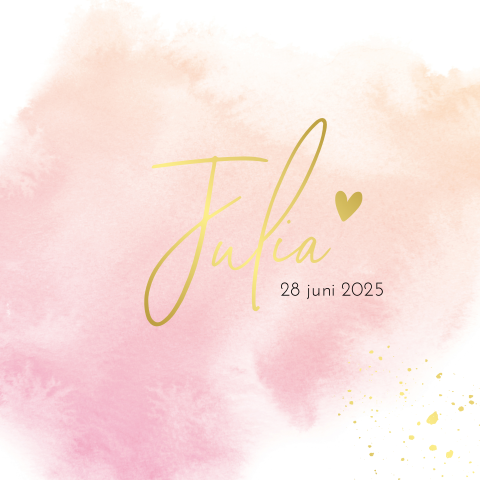 Geboortekaartje meisje roze watercolor met naam in goudfolie