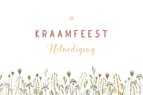 Trendy uitnodiging voor een kraamfeest met droogbloemetjes