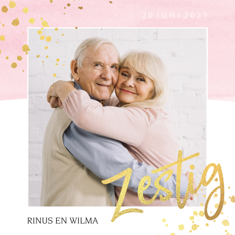 Jubileumkaart 60 jaar getrouwd met eigen foto en goudfolie look
