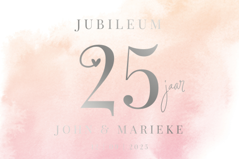 Jubileumkaart uitnodiging roze watercolor 25 jaar getrouwd zilverfolie