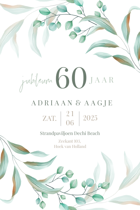 Jubileumkaart uitnodiging botanisch 60 jaar getrouwd