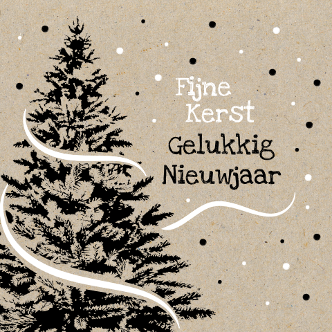Kerstkaart met boom en kraftdruk
