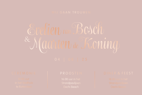 Klassieke oud roze trouwkaart met folie