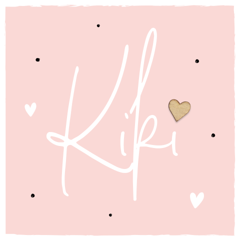 Hip geboortekaartje meisje met bij te bestellen echt houten hartje
