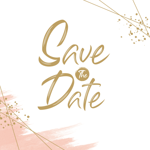 Stoere save the date kaart met roze watercolor