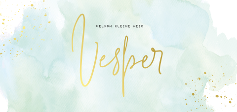 Hip geboortekaartje meisje met mint watercolour en goudfolie spetters
