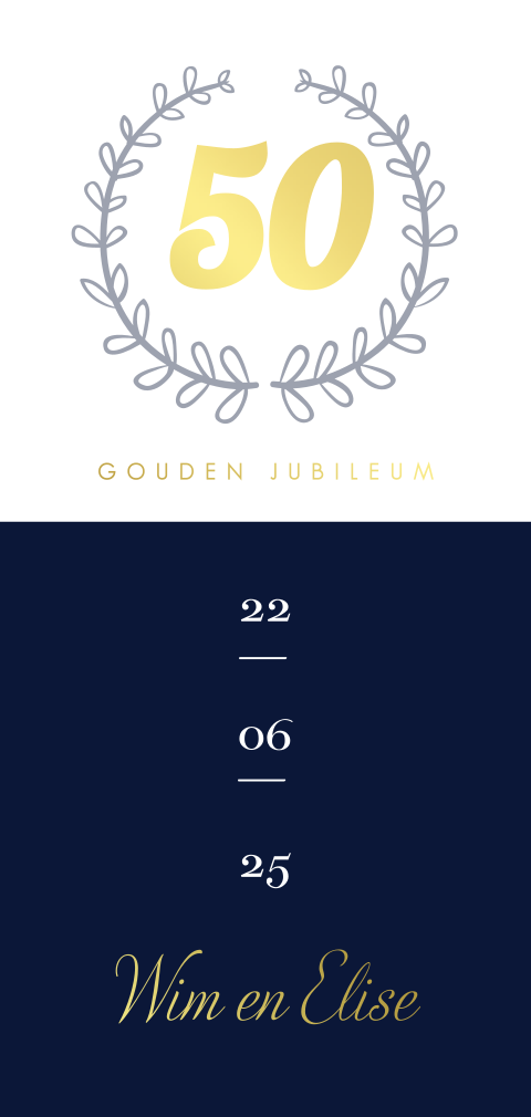 Enkele staande jubileumkaart met kraft en goudfolie voor 50 jaar