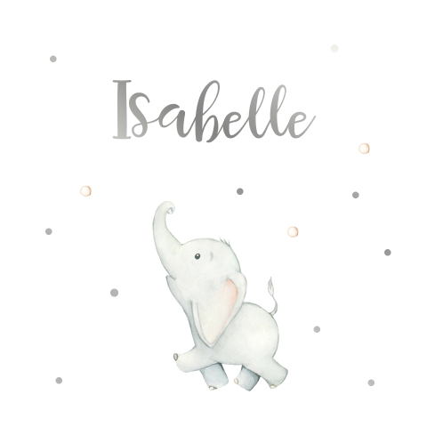Schattig geboortekaartje met watercolor tekening en zilverfolie