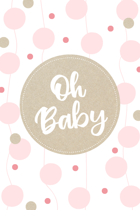Uitnodiging babyshower met roze slingers en kraft look
