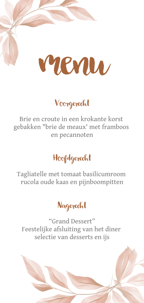 Trendy menukaart met watercolor roze