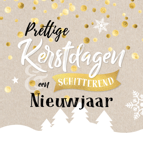 Kerstkaart kraftpapier eco met goudfolie look