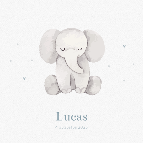 Lief geboortekaartje met tekening van olifant