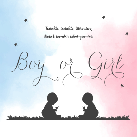 Uitnodiging voor genderreveal party met roze en blauw watercolor