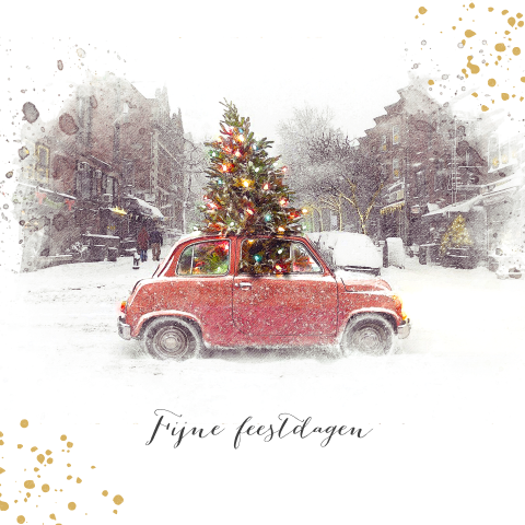 Kerstkaart met watercolor kerstafbeelding