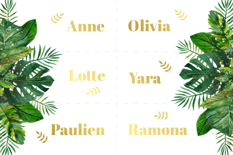 21 diner tafelkaartjes met botanisch thema en folie