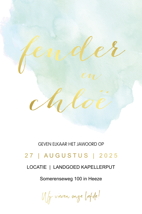 Trouwkaart watercolor mint met goudfolie